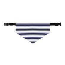 Load image into Gallery viewer, Navy and White Striped Dog Bandana | Sailor-Style Pet Scarf for Trendy Pups