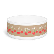 Load image into Gallery viewer, Khaki Cherry Dog Bowl – Preppy, Playful, and Paw-fectly Chic