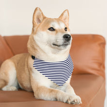 Load image into Gallery viewer, Navy and White Striped Dog Bandana | Sailor-Style Pet Scarf for Trendy Pups