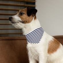 Load image into Gallery viewer, Navy and White Striped Dog Bandana | Sailor-Style Pet Scarf for Trendy Pups