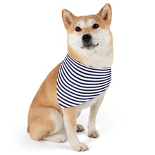 Load image into Gallery viewer, Navy and White Striped Dog Bandana | Sailor-Style Pet Scarf for Trendy Pups