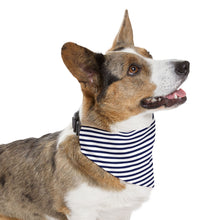Load image into Gallery viewer, Navy and White Striped Dog Bandana | Sailor-Style Pet Scarf for Trendy Pups