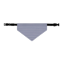 Load image into Gallery viewer, Navy and White Striped Dog Bandana | Sailor-Style Pet Scarf for Trendy Pups